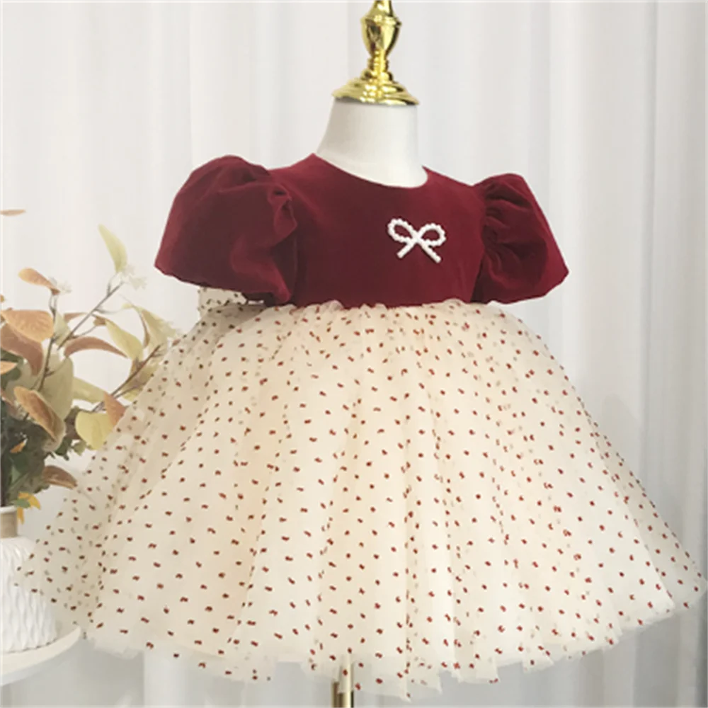 Velvet Girls Dress Girls Clothes female Children Dresses Splicing dot gauze Kids Clothing