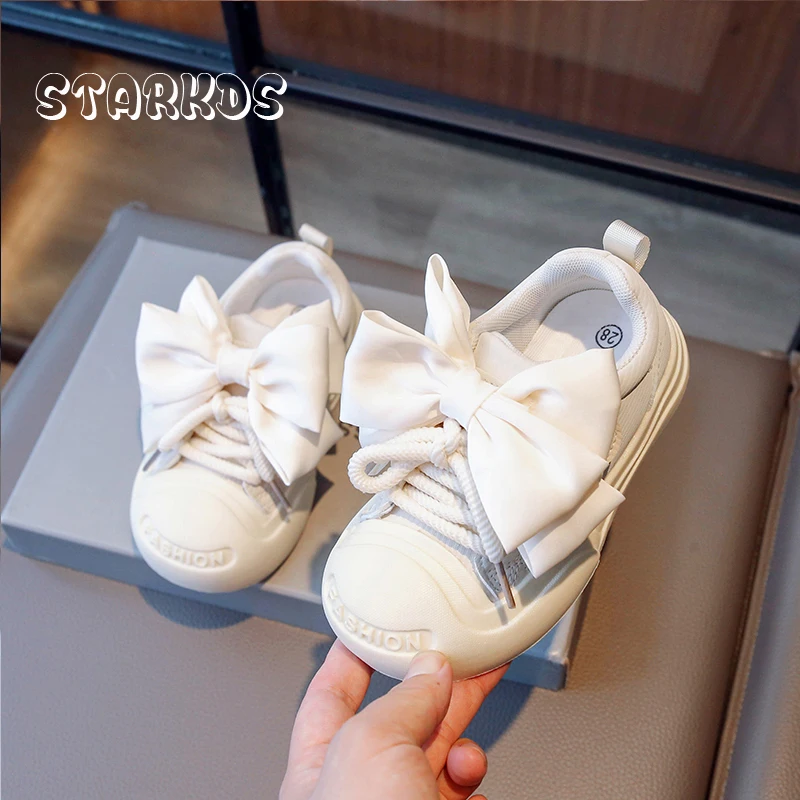 Oversize Satin Silk Bowknot Shoes Girls Brand Design Sweet Pink Chunky Sneakers Kids Round Toe Thick Sole Casual Travel Zapatos