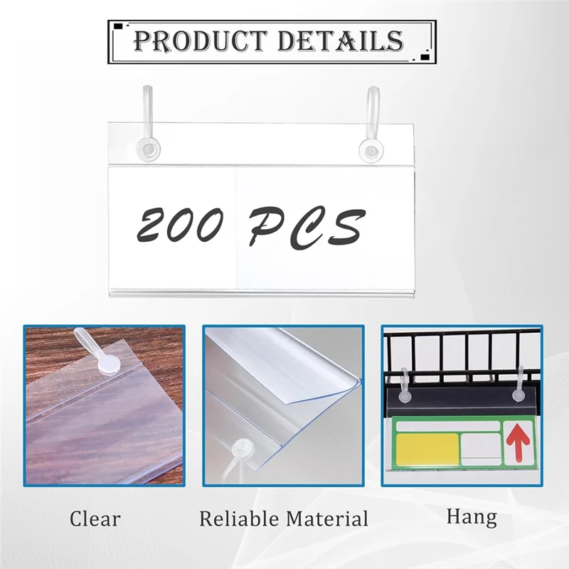 AT51-200PCS حامل ملصقات الرف السلكي، 4 بوصة × 2.3 بوصة حامل بطاقة السعر الواضح للرفوف البلاستيكية السلكية #5