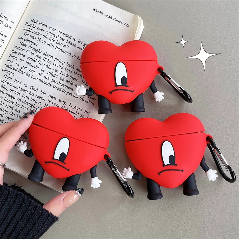 Disney 3D Heart-shaped Human Case For Airpods 1 2 3 Cover Wireless Earphone Airpod Carabiner Soft Silicone Airpods Pro/Pro2 Case