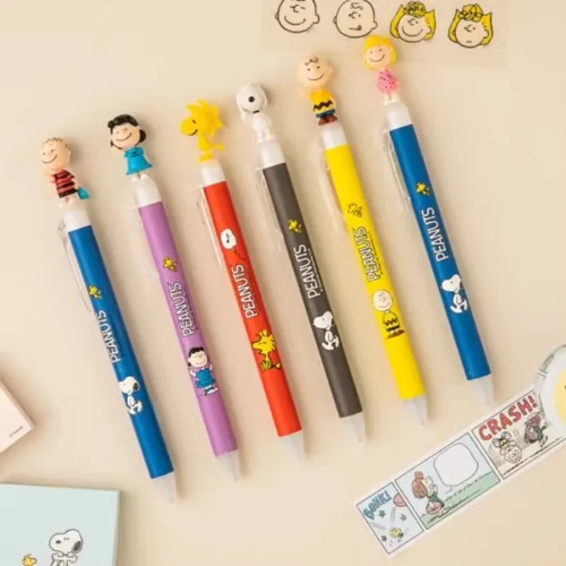 New Snoopy anime character cartoon cute black ballpoint pen Kawaii push-type high-value sex pen exam quick-drying pen stationery