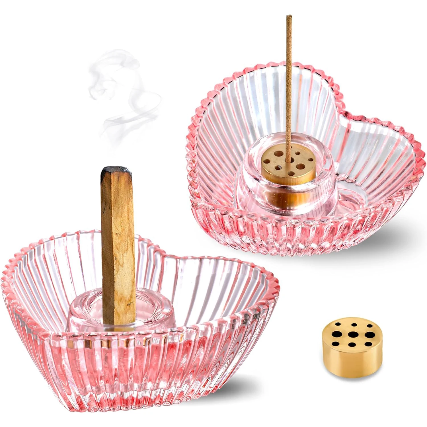 Porta Incienso de Vidrio, Porta Palo Santo en Forma de Corazón, Quemador de Incienso con Recolector de Ceniza, Porta Varillas de Incienso para Meditación, Yoga, SPA
