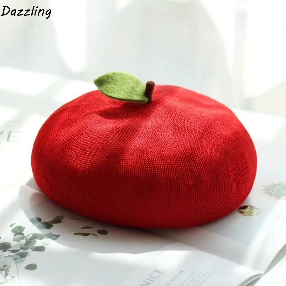 

Fashion Pink Peach Girl Painter Hat Little Leaf Orange Beret Fruit Caps Breathable Casual Beanie Beret Cap Spring Summer