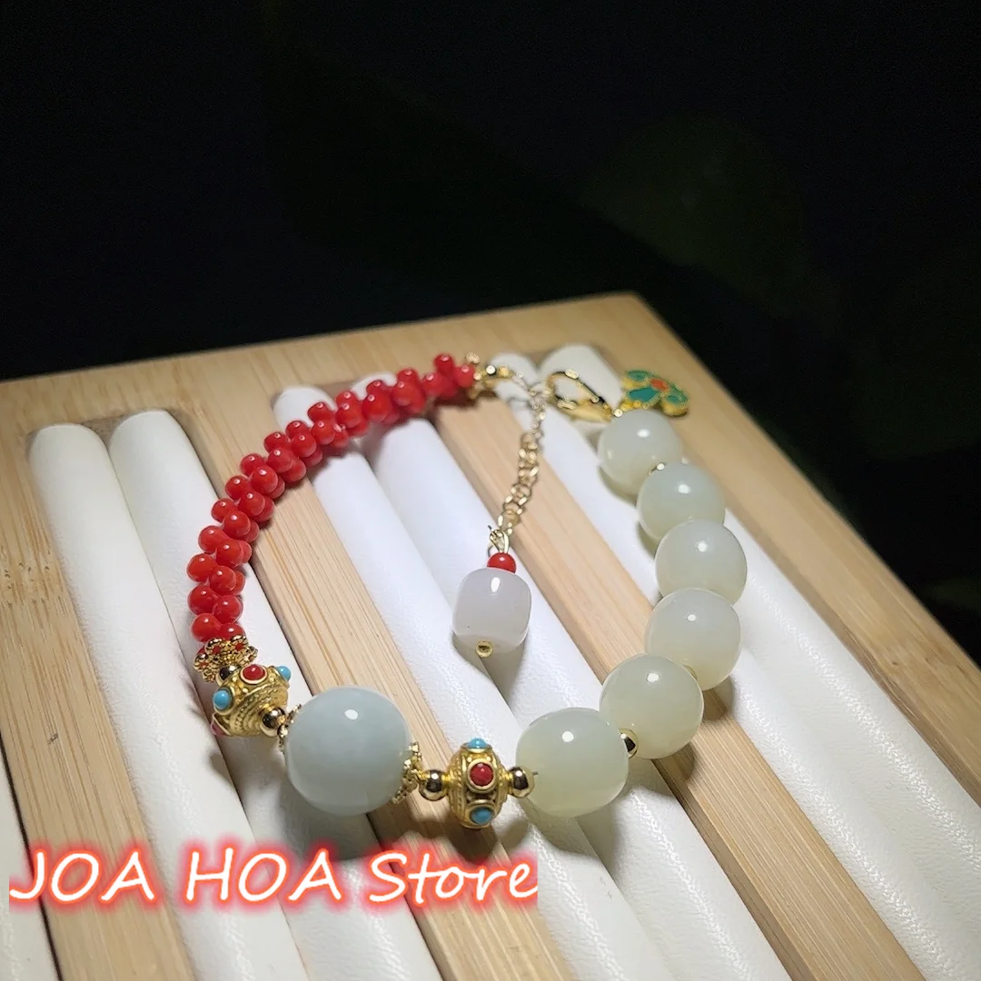 High Quality Fine DIY Handmade Natural Hetian Jade Bead String Handchain Exquisite Coral Amber Accessories Bracelet Jewelry
