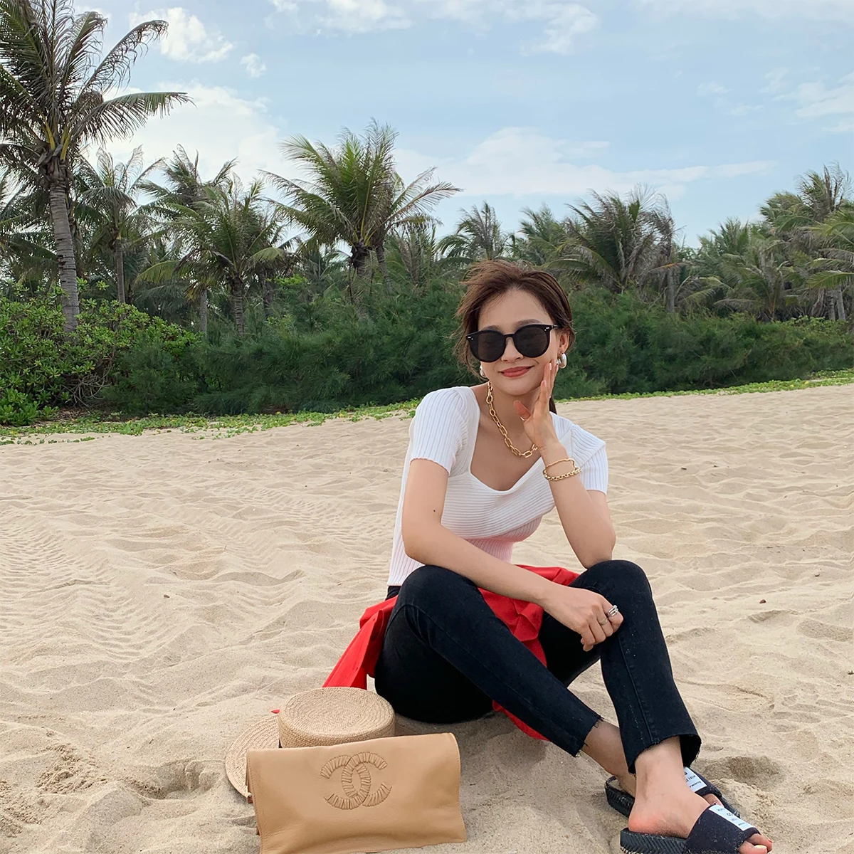 

Bluetique Women's Classic Slant Collar Tight Knitted Base irt Spring Summer Versatile Cotton Color Commute Sle