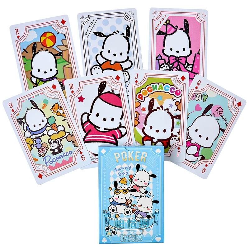 54Pcs/Box Cartoon Sanrio Hello Kitty Kuromi Cinnamoroll Melody Pompompurin Poker Playing Cards Toys For Children\'s Birthday Gift