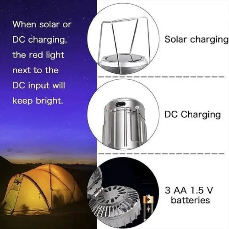 Multifunctional Led Camping Light Rechargeable Camping Lamp Solar Power Charging Portable Fan Lantern Emergency Outdoor Lighting