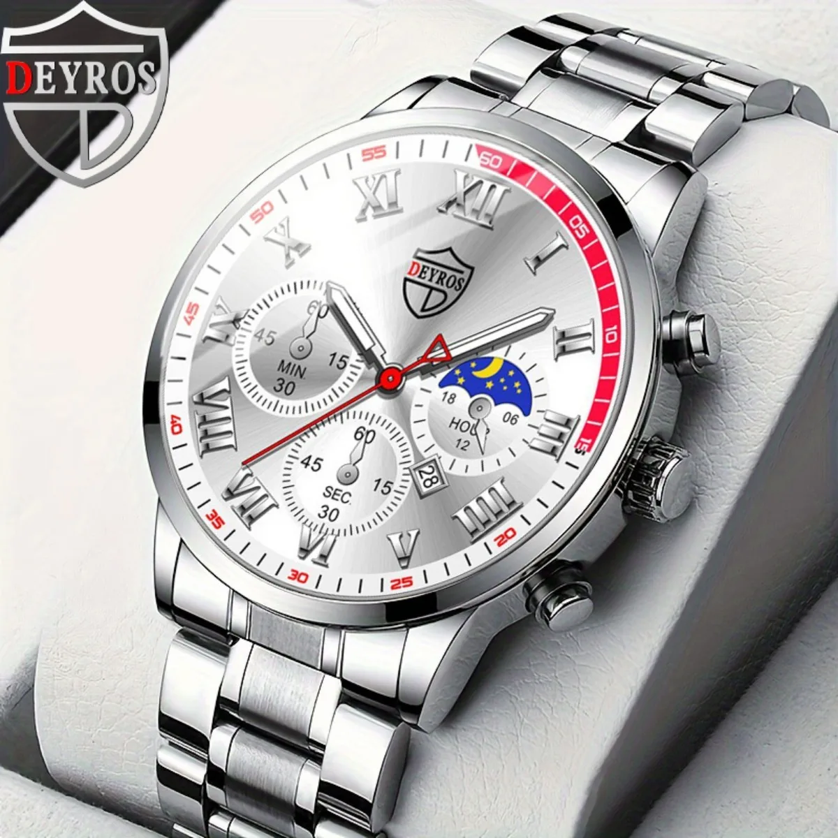 DEYROS 세련된 남성 캐주얼 비즈니스 쿼츠 시계, 3 종 세트, 학교 시즌 이상적인 생일 선물