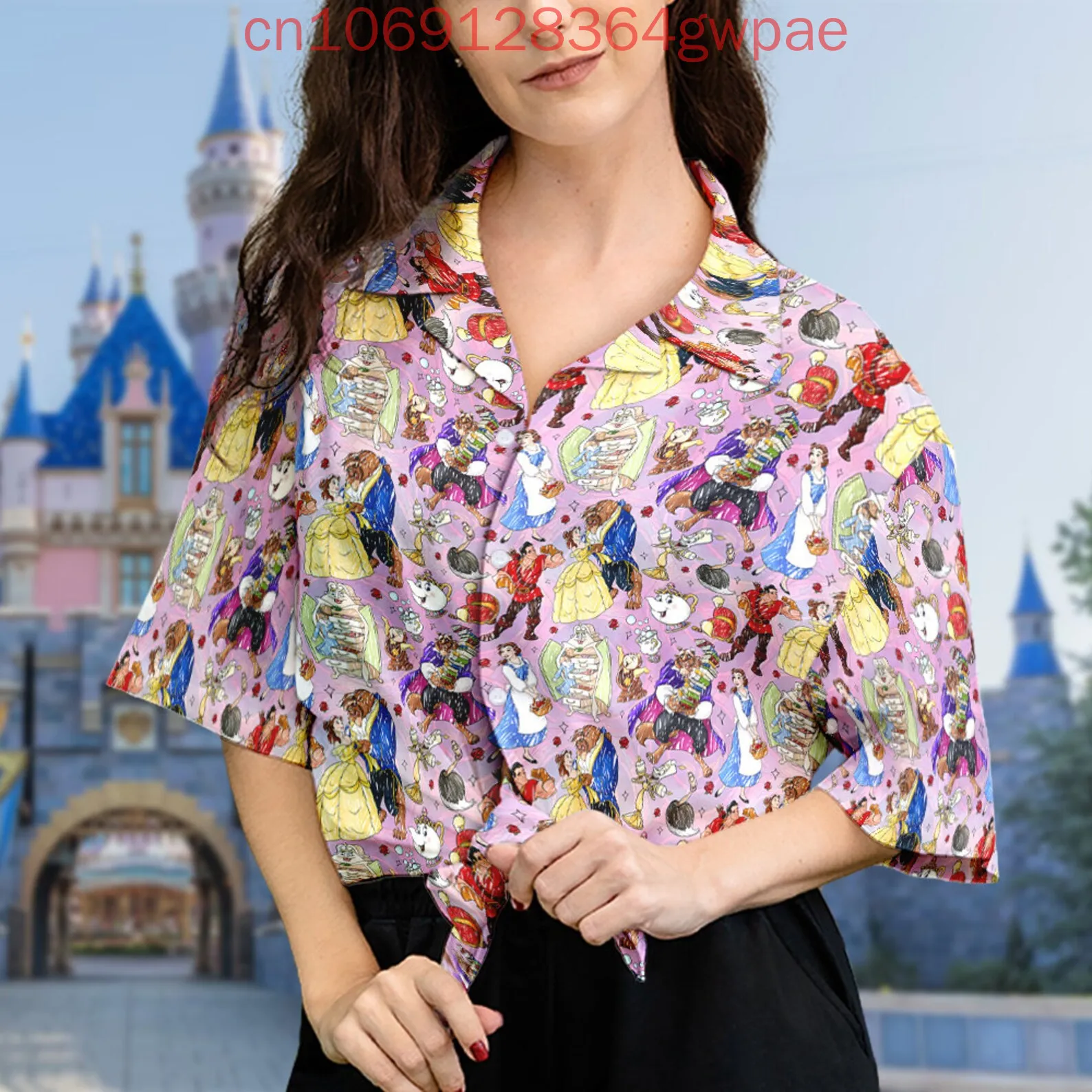 

Disney Beauty and the Beast Women's Blouses Shirt Casual Short Sleeve Hawaiian Shirts Princess Belle Summer Elegant Women Shirts