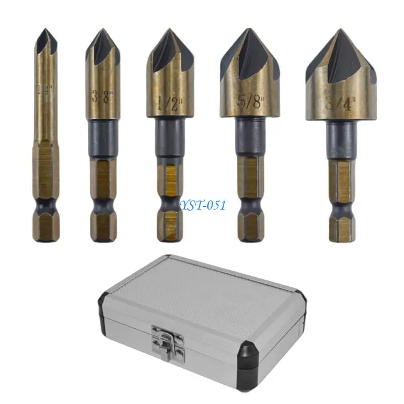 

E15A 5pcs 82 ° Countersink Drill Bit 1/4 3/8 5/8 3/4 Openler