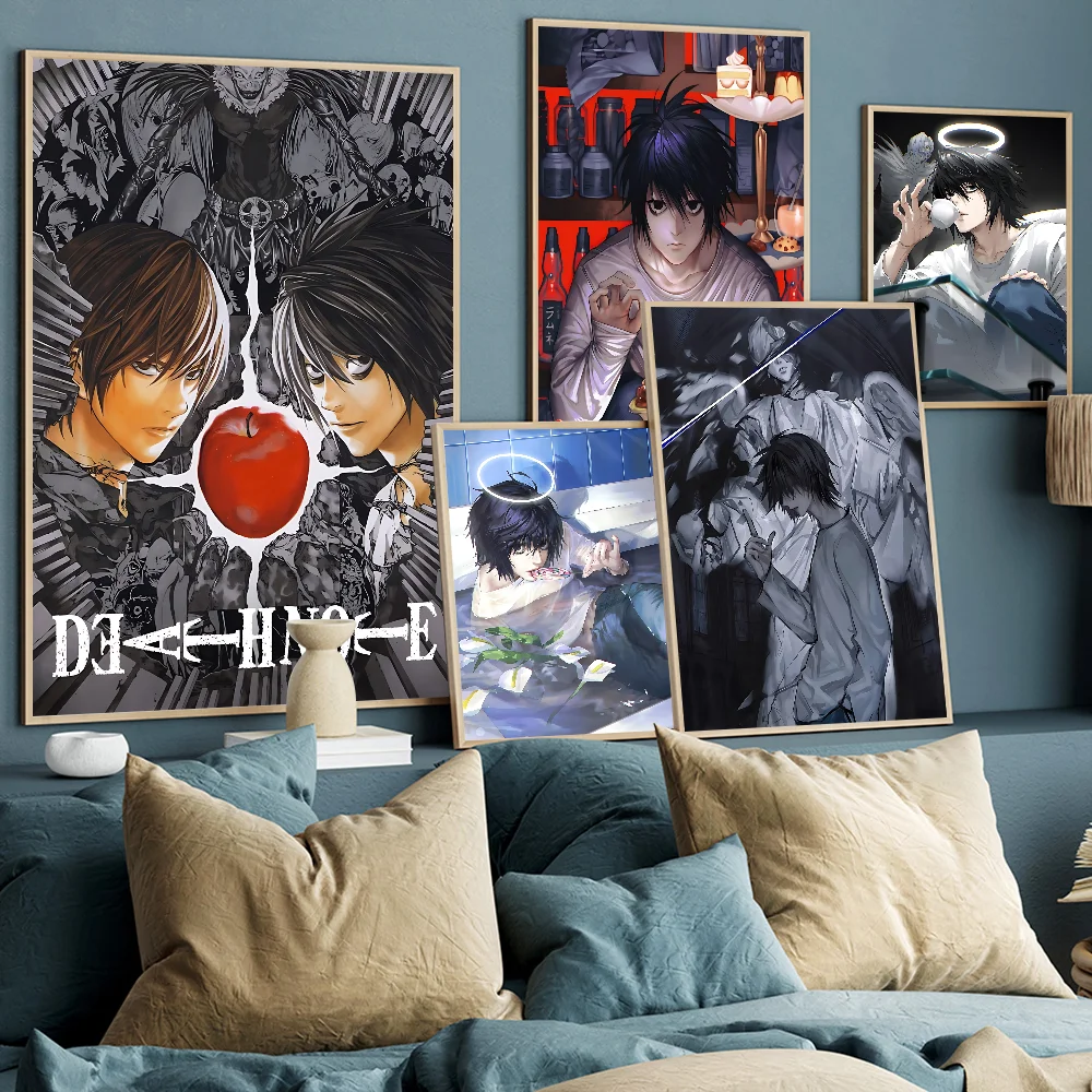 Anime Death Note DN L Whitepaper Poster Waterproof Paper Sticker Coffee House Bar Aesthetic Art Wall Painting