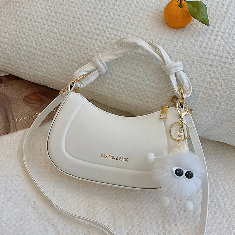 New Women\'s Fashion Handbags Brown Retro PU Leather Shoulder Bag Doll Decorative Korean Trend Casual Female Underarm Handbags