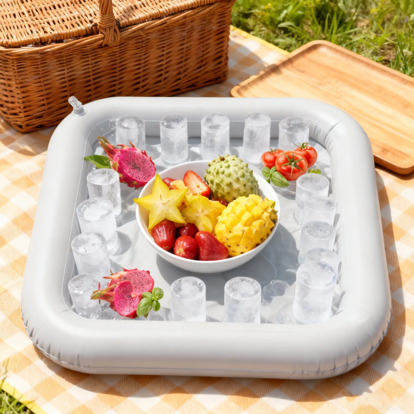 3Pcs Inflatable Ice Serving Bar Floating Cooler Tray Outdoor Pool Party Picnic Bbq Portable Pool Float Drink Holder