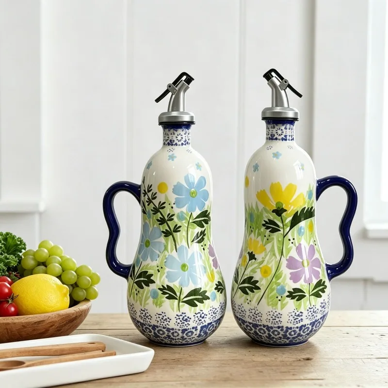 Bohemian Style Ceramic Soy Sauce Dispenser Creative Painted Olive Oil Bottles Kitchen Vinegar Oil Storage Desktop Decorative