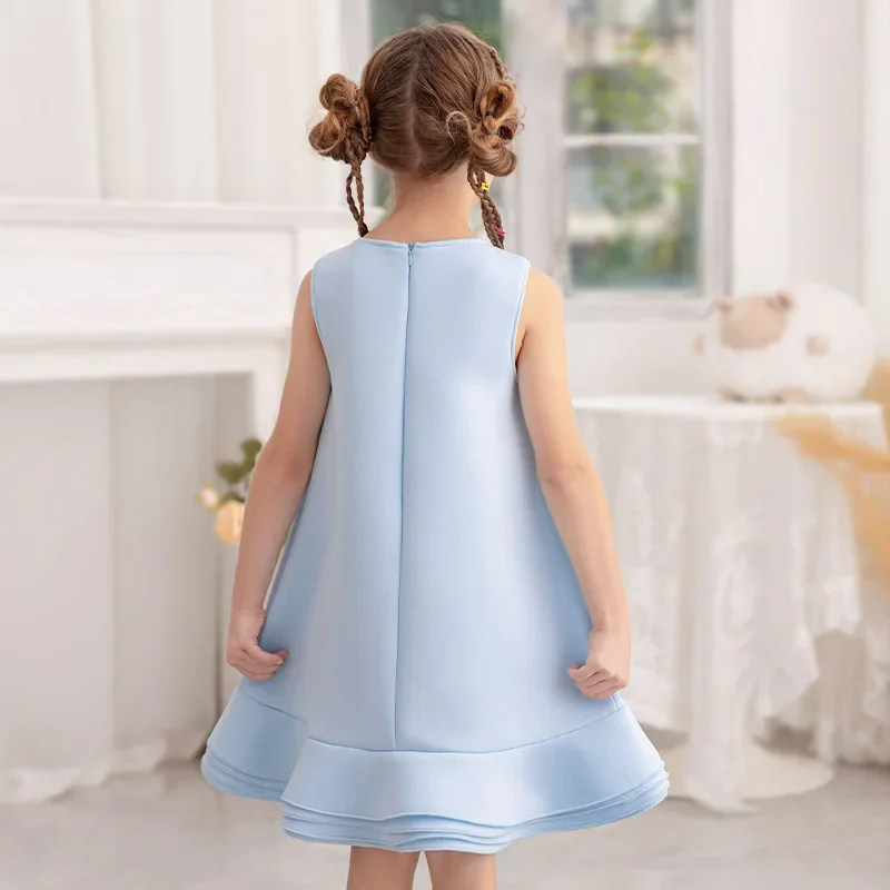 Disfraz de princesa azul cielo para niña, traje de una pieza con lazo grande, ropa de fiesta de cumpleaños y boda, novedad de verano, 2024