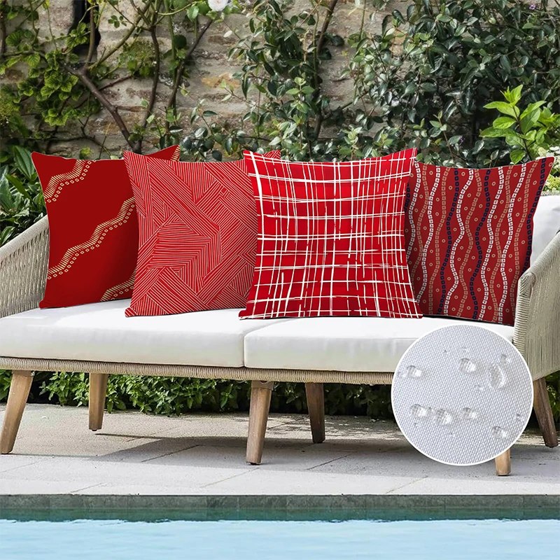 Red Geometric Pattern Decorative Throw Pillow Cover 2D Printed Polyester Sofa Cushion Case for Modern Home Decor