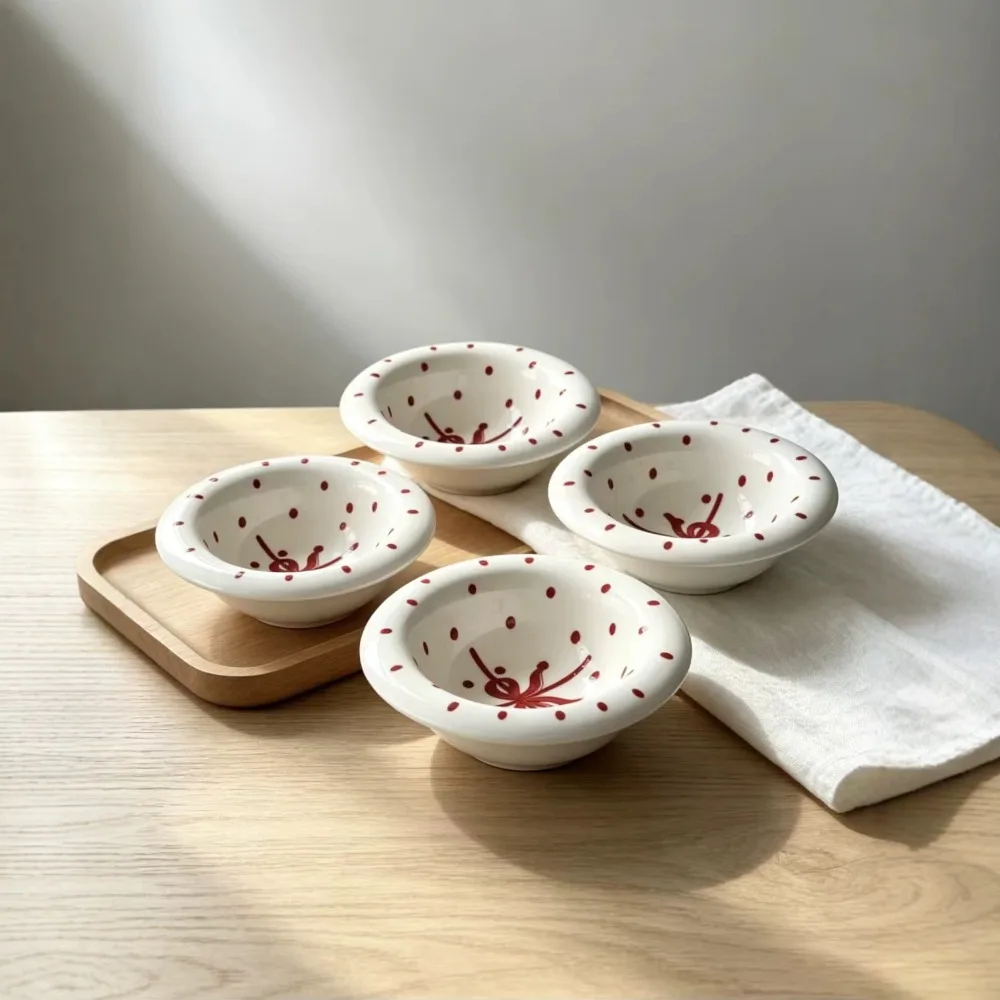 6.8-inch Bow-tie Mushroom Ceramic Bowls Set of 2 Ins Style Yogurt Dessert Bowl Microwave High Temp Resistant