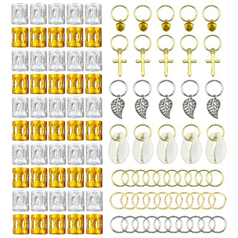 1 Set Metal African Hair Rings Beads Cuffs Tubes Charms Dreadlock Dread Hair Braids Jewelry Decoration Accessories