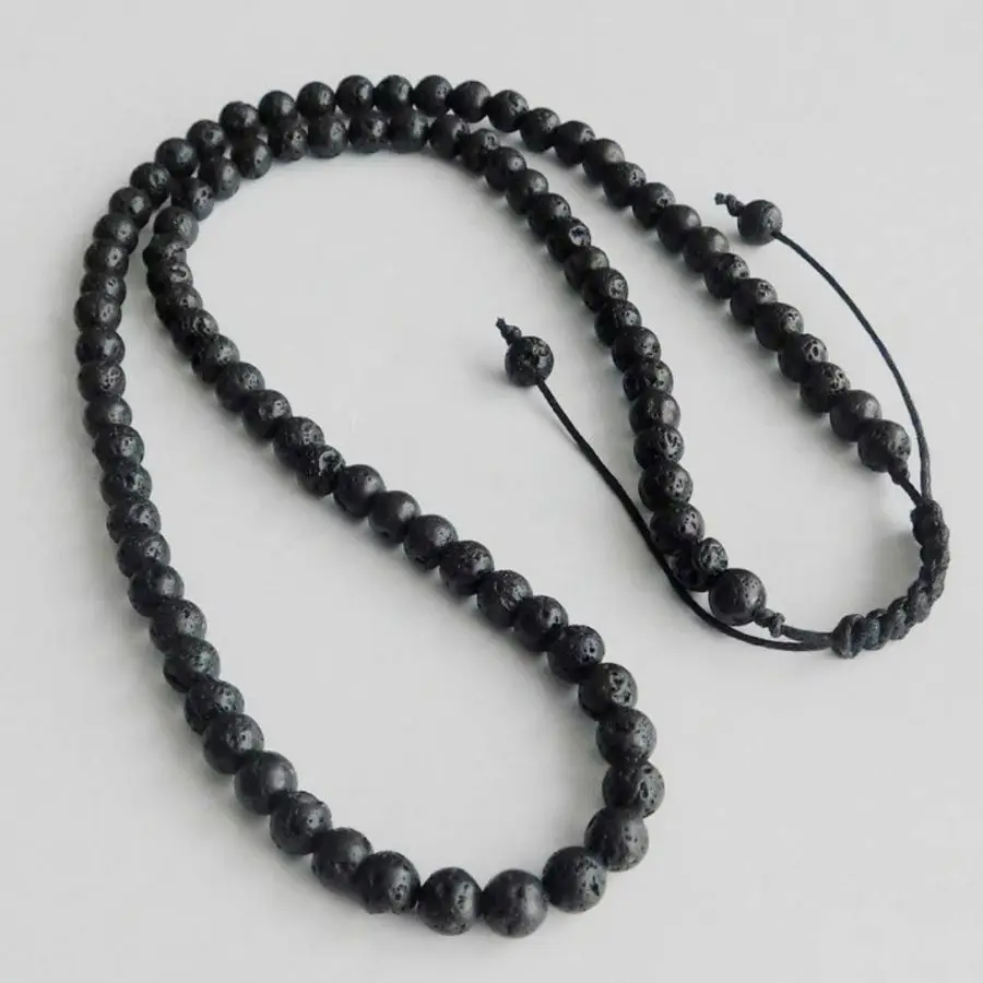 

Handmade natural Volcanic stone bead 18IN necklace,men's cuff button necklace,Ramadan prayer bead,women's meditation