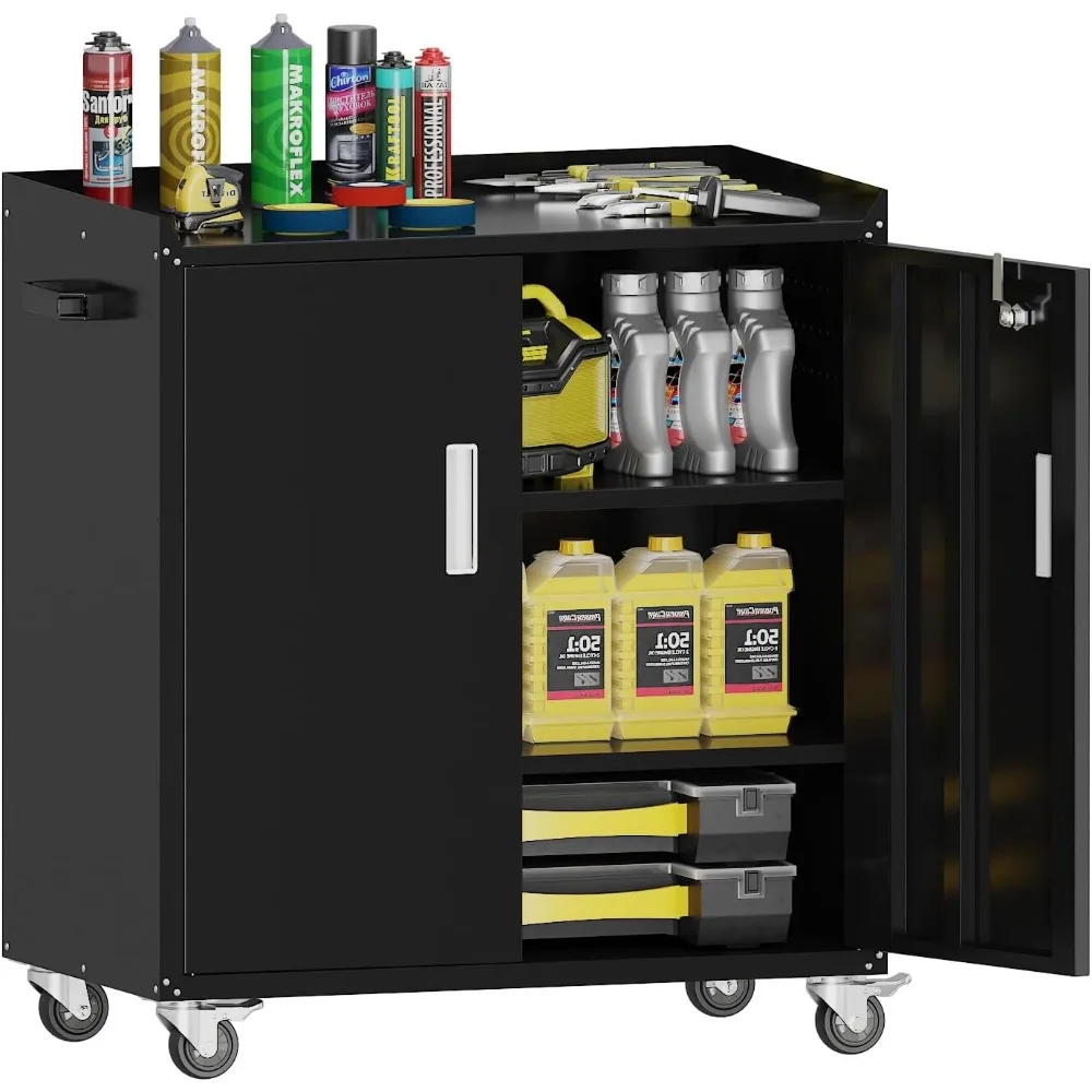 

Metal Garage Storage Cabinet with Wheels ，Lockable Rolling Tool Chest on Wheels, Utility Cabinet for Home, Office, Garage and Wo