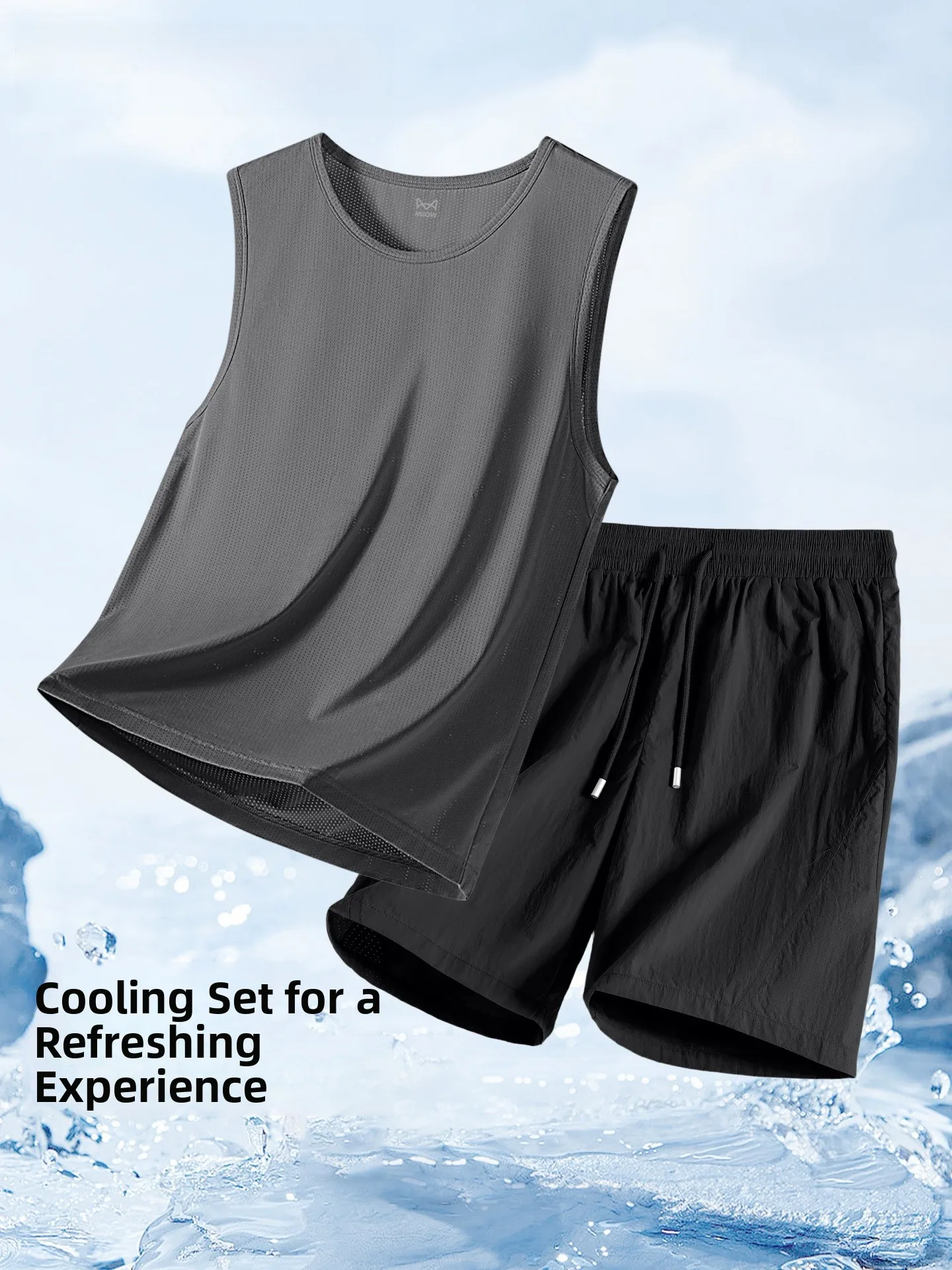 

Men's Ice Silk Fitn Sports Suit Summer Cool Sensation Vest Five-Quarter orts One Set Qui Dry Summer Wear J
