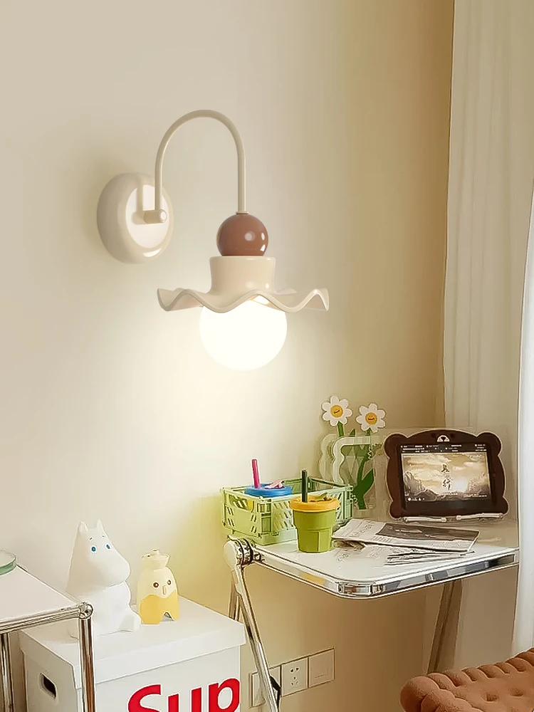 Full spectrum cream wind flowers bedside lamp bedroom wall lamp living room hall protection lamp anti-blue light girl kids room