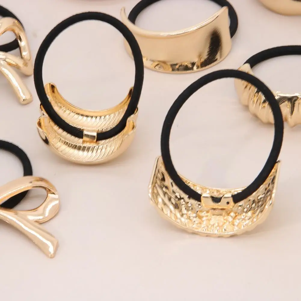 

Текстурированная повязка для волос, элегантная резинка для волос с бантом из сплава и геометрическим декором, не раздражающая резинка для кожи головы для женщин