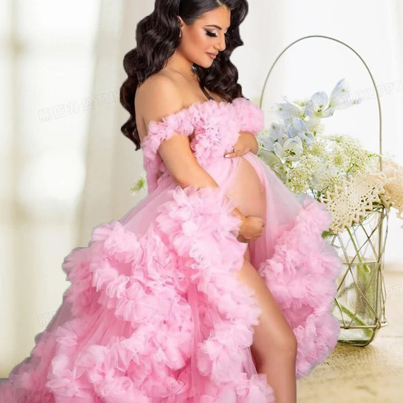 Maternity Dresses for Photoshoot Puffy Ruffles Tulle  Gowns Baby Shower Dress Bridal Lingerie Robe vestidos para embarazadas