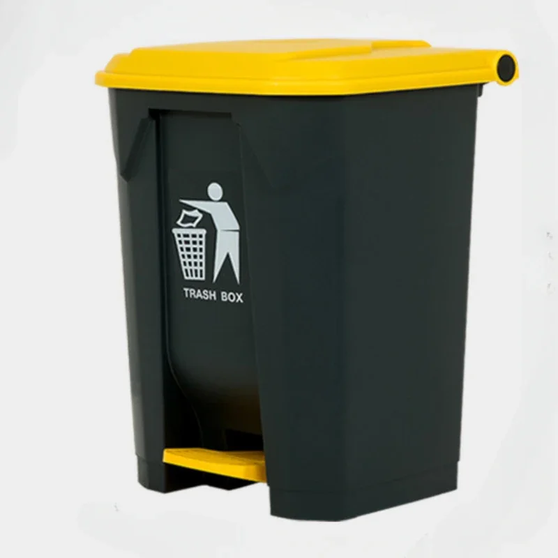 

Plastic Trash Can Large Recycle Bin Cylindric Wastebasket Concealed Clamshell Home Cleaning Organizer with Foot Pedal Design