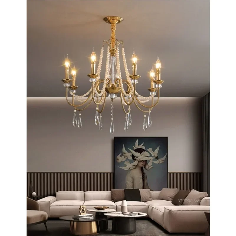 GHJUYIOL moderno de lujo americano minimalista restaurante villa francesa dormitorio creativo perla sala de estar candelabro de cristal hogar