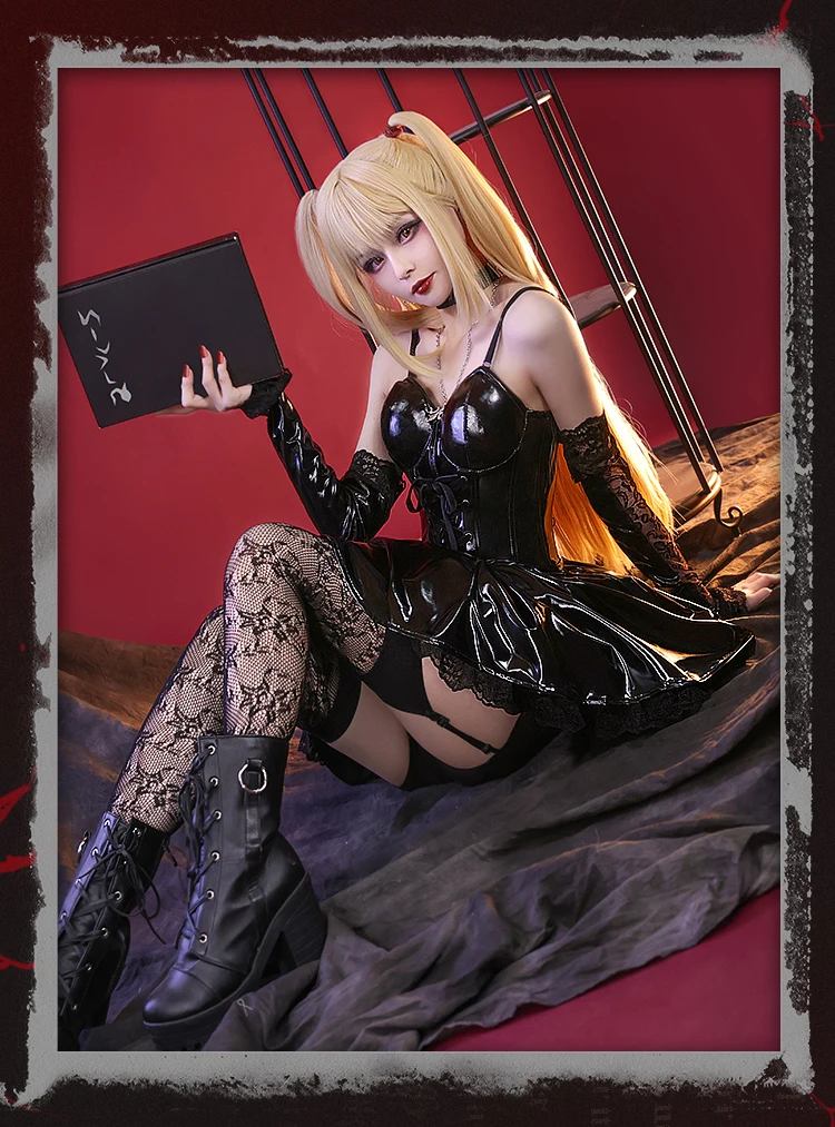 أسود مثير جديد MisaMisa تأثيري حلي لجميع القديسين ، حفلة لعب الأدوار عيد الميلاد ، لعبة كوميدية ، حجم S-L جديد في المخزون مذكرة الموت