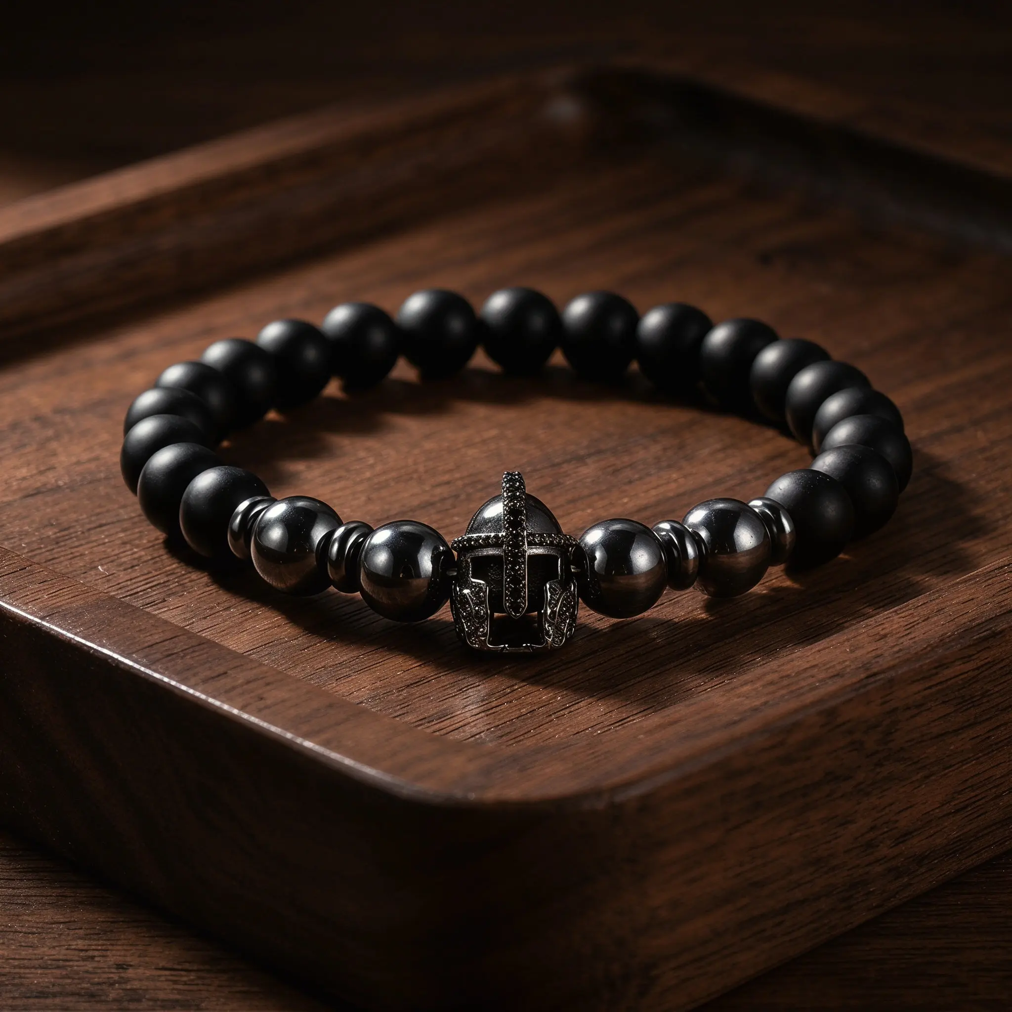 5Pcs Men Warrior Beaded Bracelet Black Frosted Stone Stretch Bracelet Bold Statement Jewelry Daily Wear Greek Roman