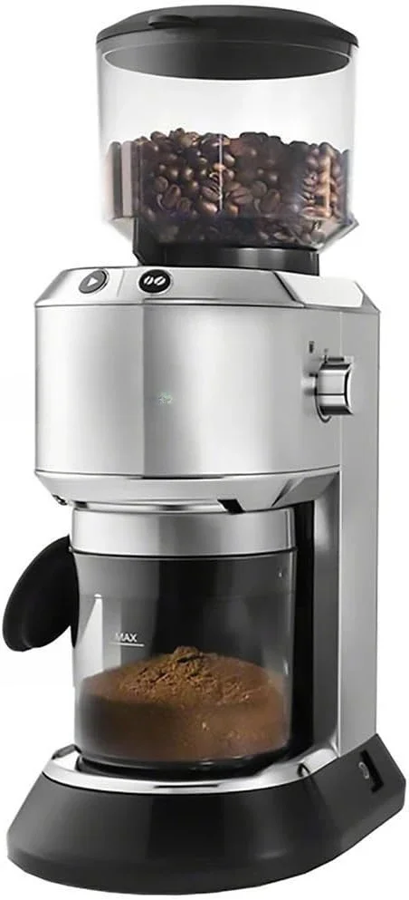 Dedica Conical Burr Grinder with Portafilter Attachment, 6.9 x 11.2 x 18.1 inches, Silver