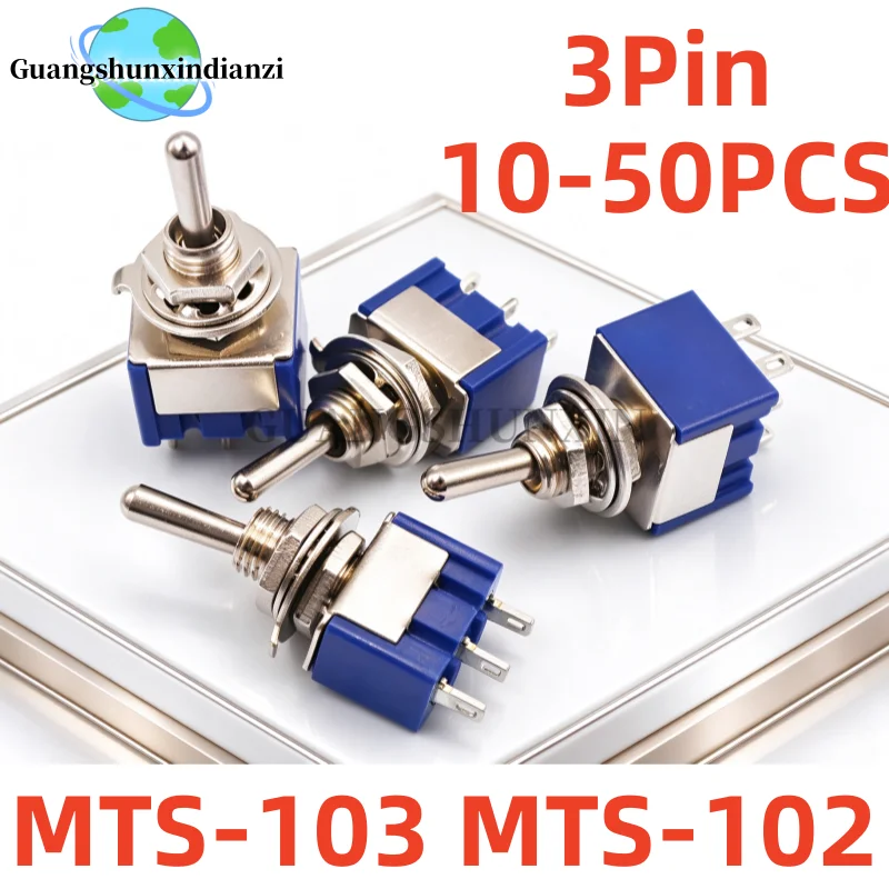 10-50Pcs Toggle Switch ON-OFF-ON / ON-ON 3Pin 3 Position Latching MTS-103 MTS-102 AC 125V/6A 250V/3A Power Button Switch Car
