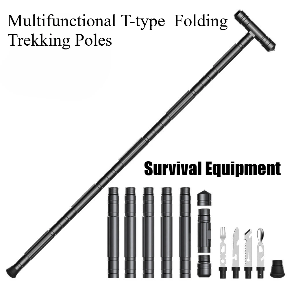 

Trekking Poles HJumping Outdoor Camping Tool Multifunctional T-type Telescopic Folding Trekking Poles Survival Equipment