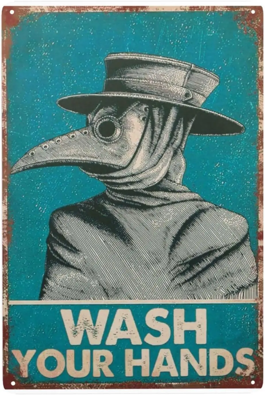 Wash Your Hands Plague Doctor Wall Decor, Gothic Art Vintage Signs for Bathroom Restroom Bar Pub