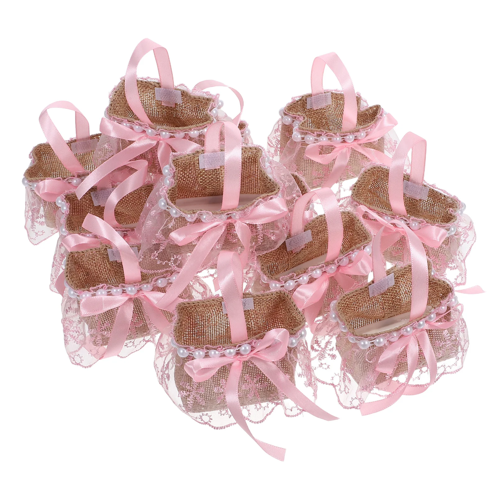 

12Pcs Bow Packaging Box Elegant European Candy Basket with Pearl Lace Trim Wedding Party Favors Small Gift Baskets for Birthday