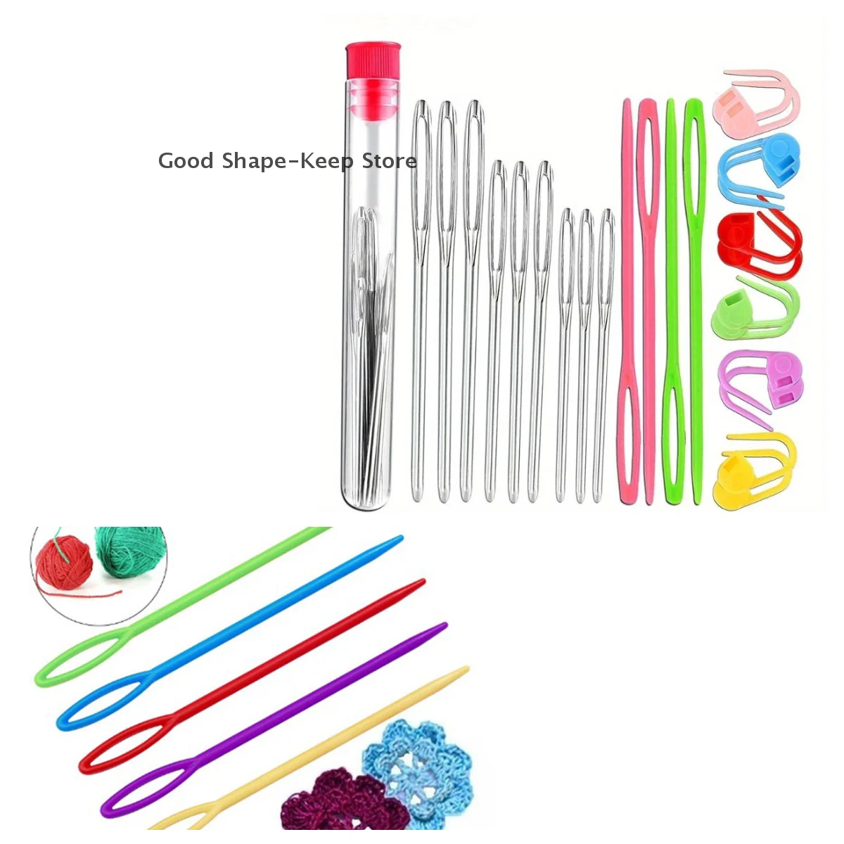26/100Pcs Große Auge Stumpfe Garn Nadeln Stricken Nähen Kit Kunststoff Weben Häkeln Locking Zähler Stich Marker Nähen werkzeuge