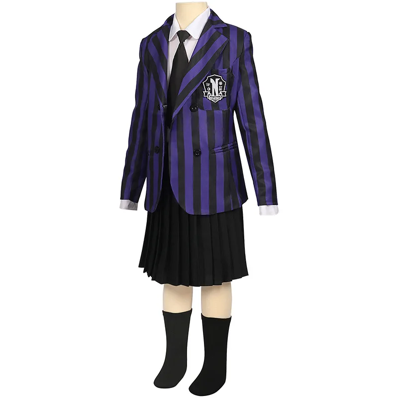 Halloween Ball Performance Attire Adams Family Costume Cosplay Black Dress School Uniform