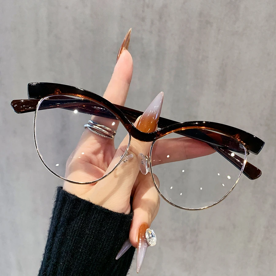 1 Stück Damen-Brille, schlicht, neues Design, Cat-Eye-Halbrahmen, Retro, künstlerisch, vielseitig, Dekoration, geeignet für den täglichen Gebrauch, Internet Bro