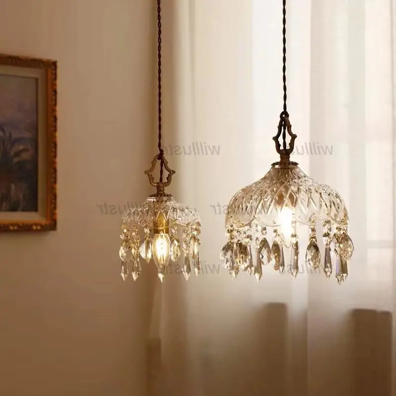 

Французский стиль K9 Хрустальный подвесной светильник Ретро Латунный подвесной светильник Крыльцо Проход Балкон Прикроватная тумбочка Прихожая Стеклянная потолочная люстра