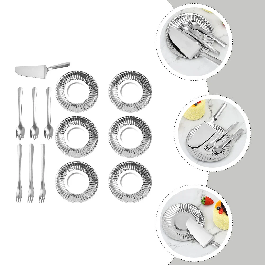 

Cake Spatula Knife and Fork Saucer Set Serving Utensils Cutlery Stainless Steel