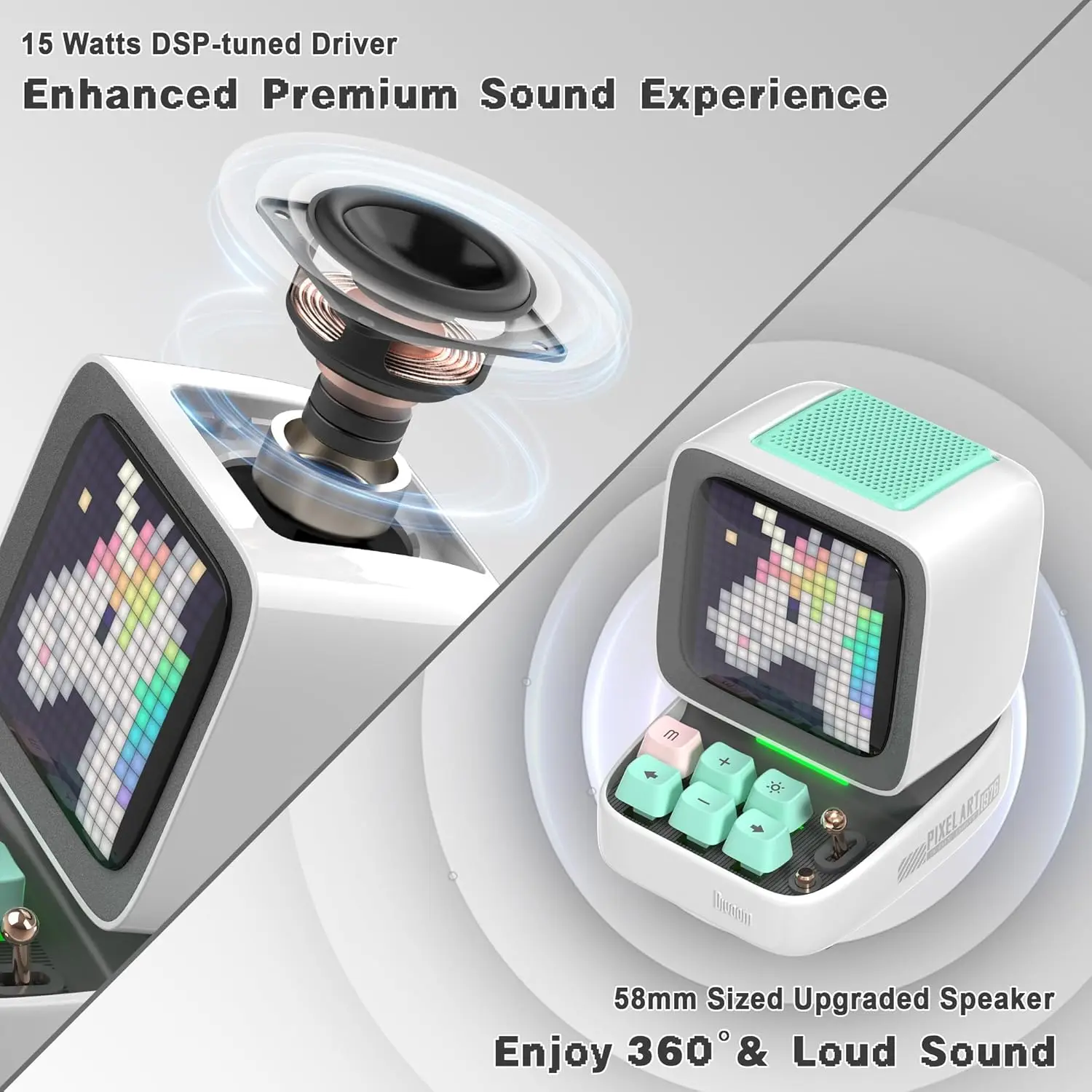 BOTAI Pixel Art Speaker with LED Display, Portable Bluetooth Speaker, Smart Alarm Clocks, Retro Aesthetic Decor