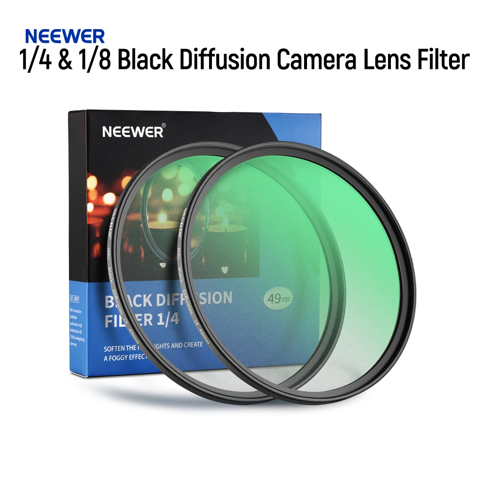 NEEWER 1/4 & 1/8 Black Diffusion Camera Lens Filter 2 Pack Black Pro Mist Cinematic Filter for Dreamy Misty Portrait Photography