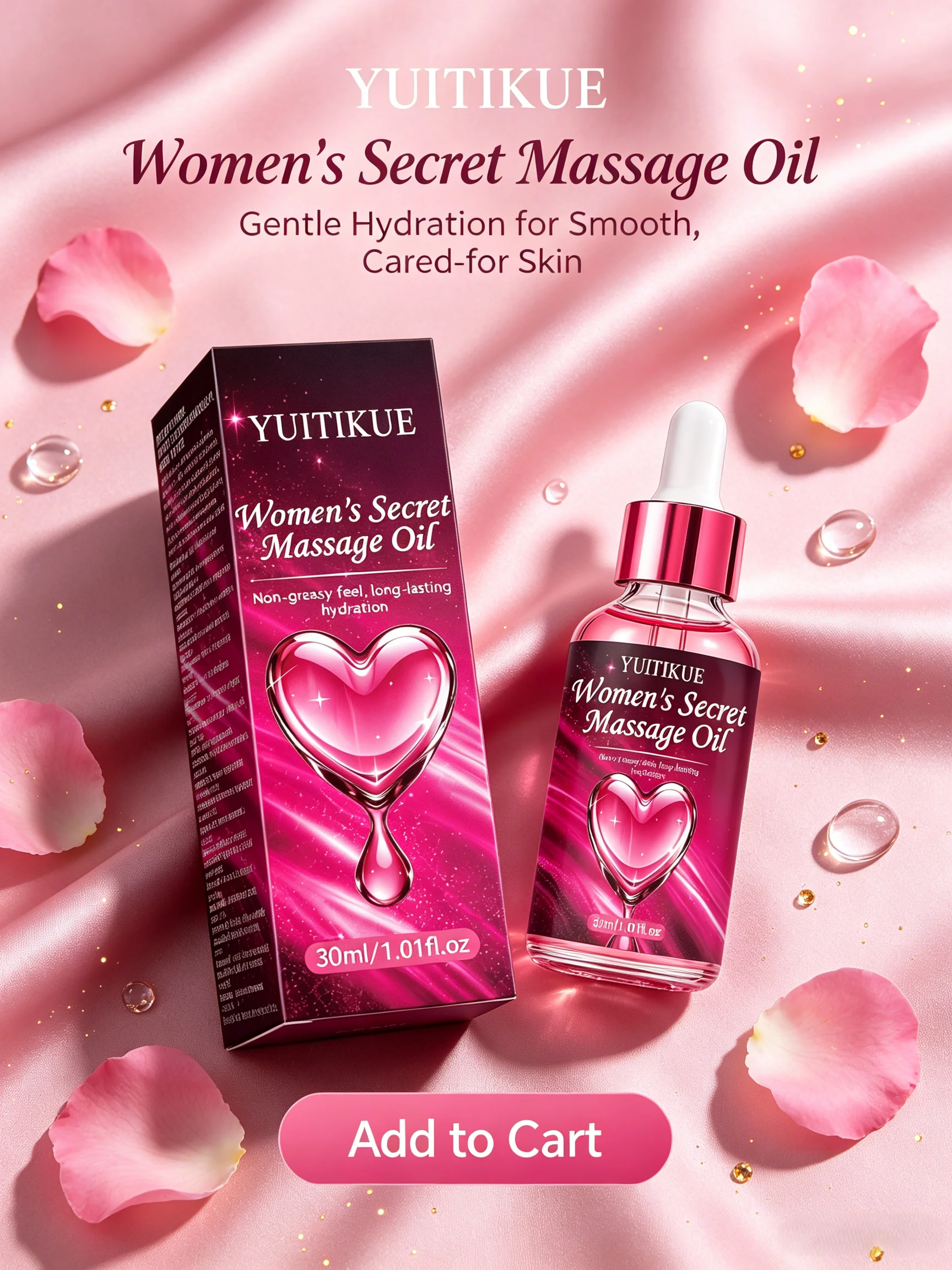YUITIKUE Intimate Care Massage Oil Rose Essence Light Texture Moisturizer for Women Delicate Skin 30ml