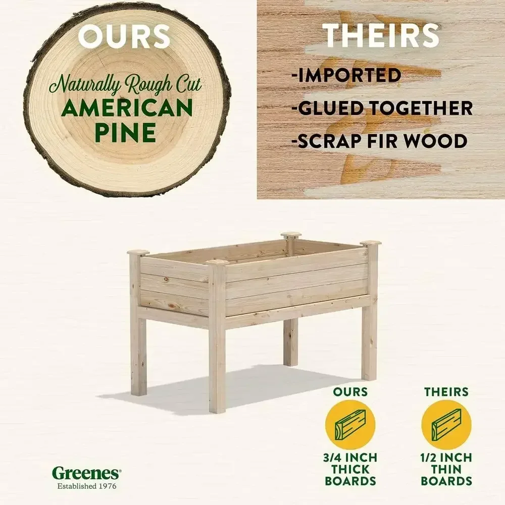 Pine Elevated Garden Bed, 24 x 48 x 31 - Crafted in USA with Domestic Pine