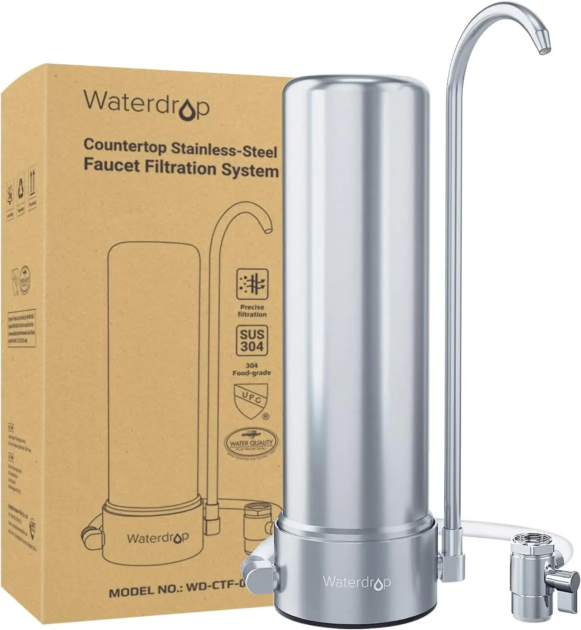 Waterdrop Countertop Water Filter, NSF/ANSI 42&372 Certified,5-Stage Stainless Steel Faucet Water Filter for 8000 Gallons