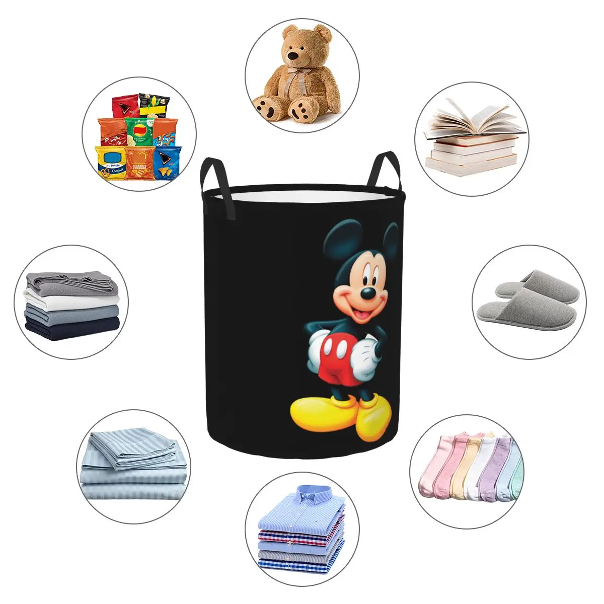 Customized Disney Mickey Mouse Minnie Laundry Basket Foldable Cartoon Clothes Toy Hamper Storage Bin for Kids Nursery