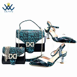 2024 British Style Newest Italian Women Shoes and Bag to Match in Teal Color Leopord Special Pu Pumps for Wedding Party