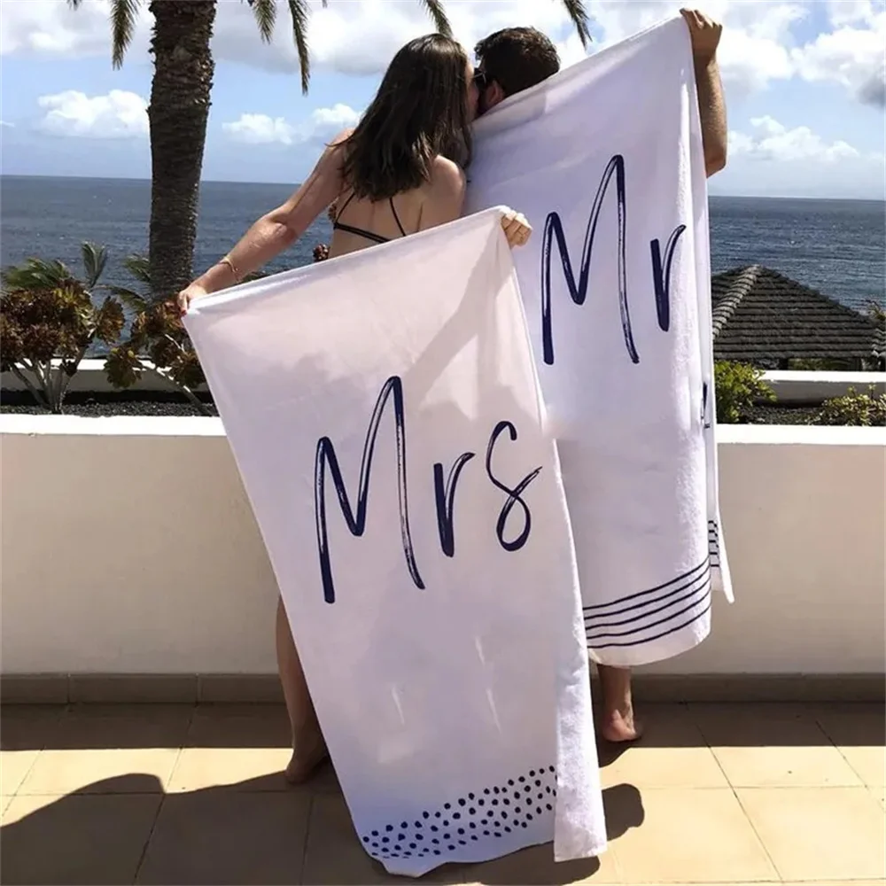 Mr Mrs Couples Newlywed Just Married Beach Towel Wedding Honeymoon bachelor Bachelorette Party Bridal Shower Anniversary Gift